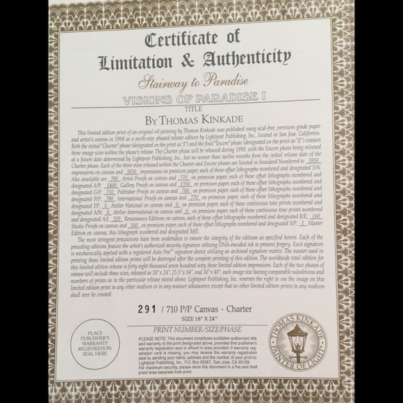 π HP π Thomas Kincaid canvas PP 291/710 retired - Picture 7 of 8